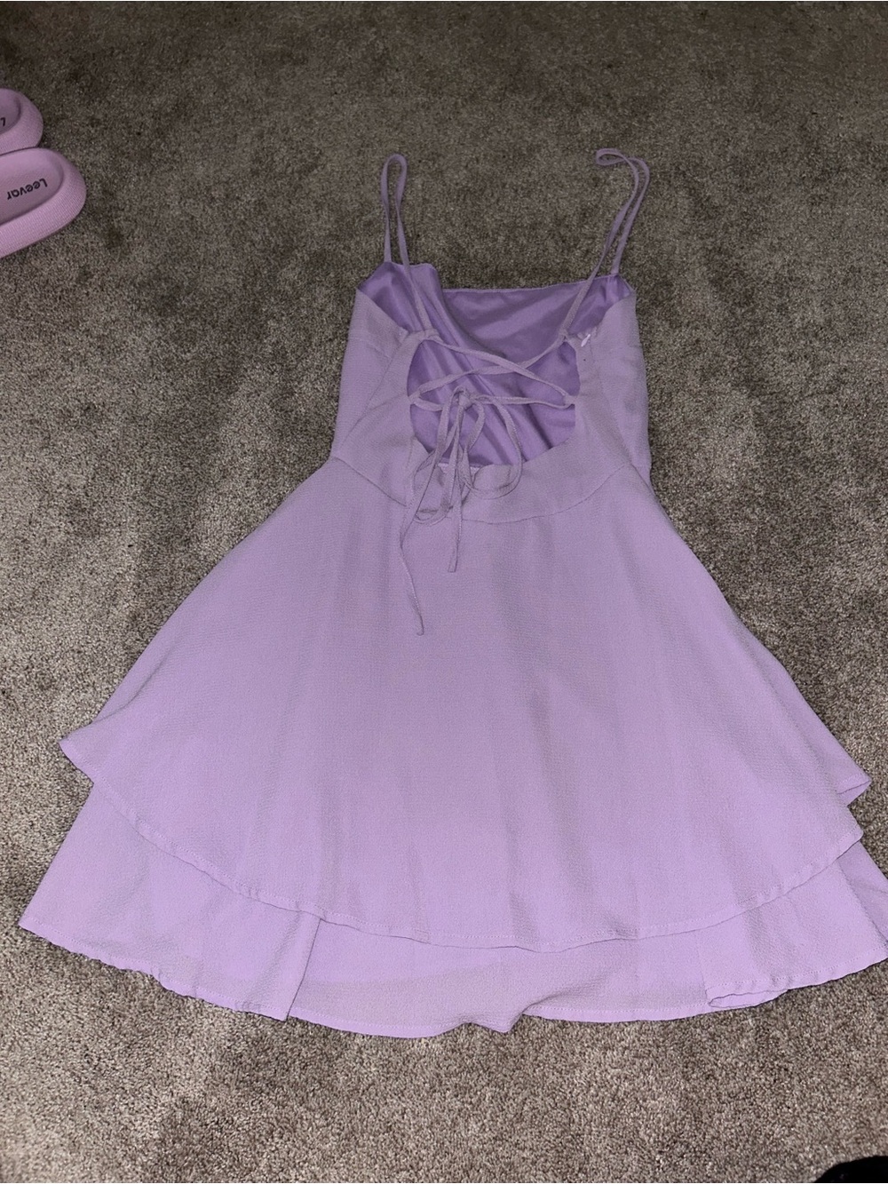 New Women’s Small Lilac Lace-Up Spaghetti Strap Dress - Picture 5 of 5